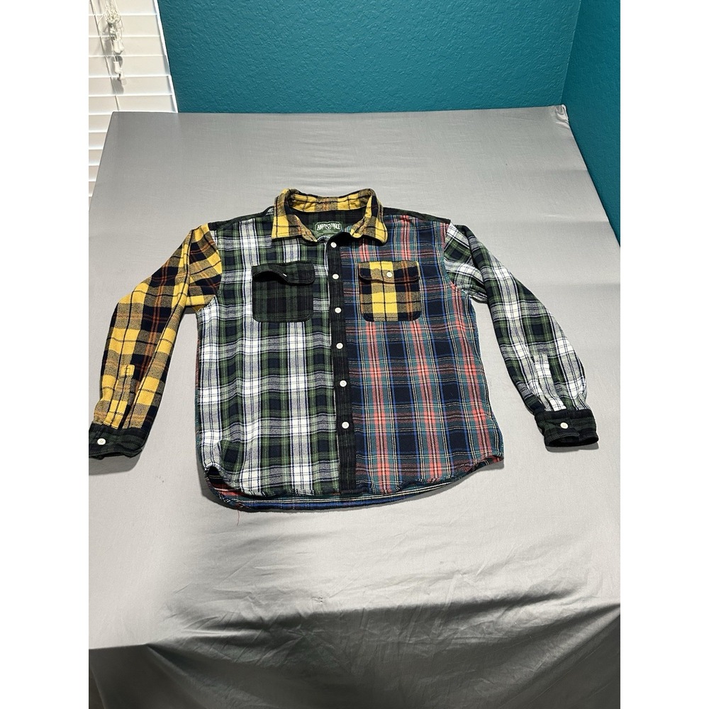 VTG American Eagle Outfitters Multi Color Mixed Patter Plaid Heavy Button Up L